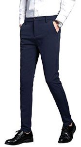 Navy Blue Slim Fit Stretch Dress Pants for Men