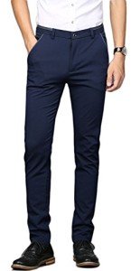 Navy Blue Slim Fit Stretch Dress Pants for Men