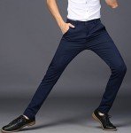 Navy Blue Slim Fit Stretch Dress Pants for Men