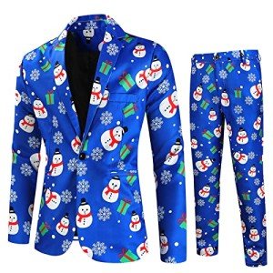 Funny Snowman Print Men's Blazer Suit Set