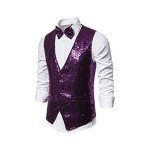 Purple Sequin V-Neck Vest and Bowtie Set