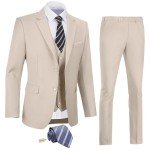 Men's Slim Fit 3-Piece Suit Set - Light Champagne