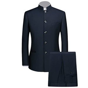 Men's Dark Blue Chinese Tunic Suit Set