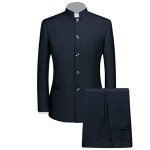 Men's Dark Blue Chinese Tunic Suit Set