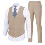 SISAVE Men's Khaki Slim Fit Suit Set