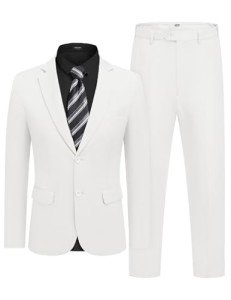 COOFANDY Men's Lightweight 2-Piece Suit Set, White