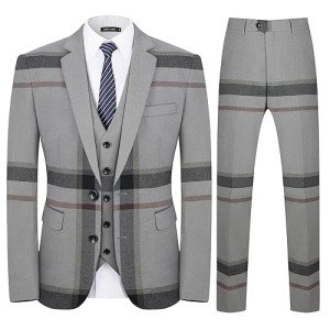 Grey Plaid 3-Piece Men’s Suit Set