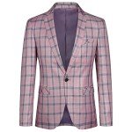 Men's Slim Fit Plaid Tuxedo Suit Set - Pink