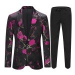 Cloudstyle Men's Floral Tuxedo Suit - Black/Rose Red