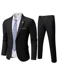 YND Men's Slim Fit 2-Piece Suit Set, Black
