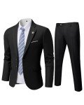 YND Men's Slim Fit 2-Piece Suit Set, Black