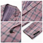 Men's Slim Fit Plaid Tuxedo Suit Set - Pink