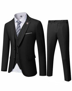 Men's Slim Fit 3-Piece Suit Set - Black