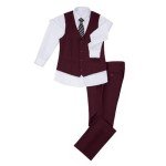 Men's Slim Fit Burgundy Suit Vest & Pants Set