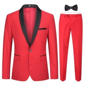 Floral Print Two-Piece Men's Suit - Red Large