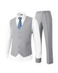 Slim Fit 2-Piece Men's Suit Set - Silver Grey