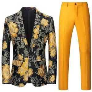 Men's Floral Dinner Suit Jacket & Pants Set