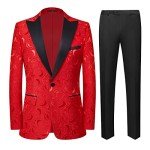 Men's Floral Jacquard Suit Set - Red, Small