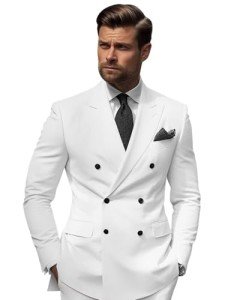 Men's Slim Fit Double Breasted Suit Set - White