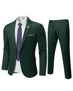 Men’s Slim Fit Two Piece Suit Set - Deep Green