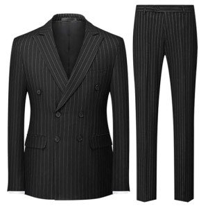 Men's Black Double Breasted Pinstripe Tuxedo Suit