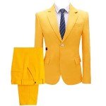 Gold Two-Piece Men's Dress Suit with Flat Collar