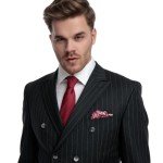 Men's Black Double Breasted Pinstripe Tuxedo Suit