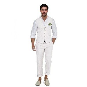 Aowdoy Men's Casual Slim Fit Linen Suit Set