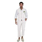 Aowdoy Men's Casual Slim Fit Linen Suit Set