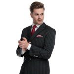 Men's Black Double Breasted Pinstripe Tuxedo Suit