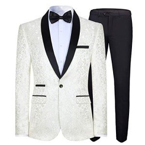 Men's Floral Jacquard Dress Suit Set - Ivory