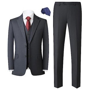Men's Slim Fit 3-Piece Suit in Dark Grey