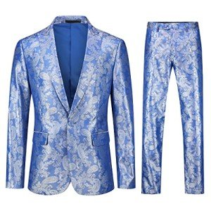 Men's Blue Paisley Dress Suit Set, Medium