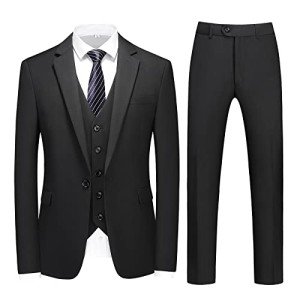 MOGU Men's Slim Fit Black Tuxedo 3 Piece Suit