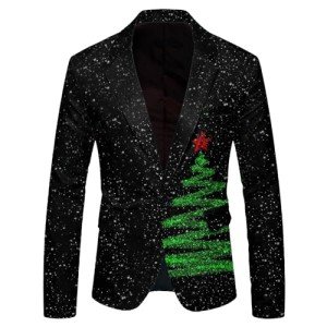 Men's Slim Fit Black and White Christmas Blazer