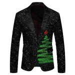 Men's Slim Fit Black and White Christmas Blazer