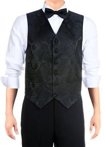 Men's Black Paisley Suit Vest & Tie Set