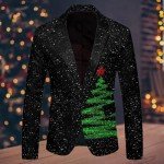 Men's Slim Fit Black and White Christmas Blazer