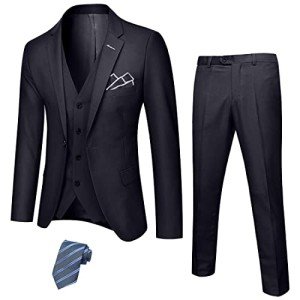 Men's Slim Fit 3-Piece Black Suit with Tie