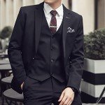 Men's Slim Fit 3-Piece Black Suit with Tie