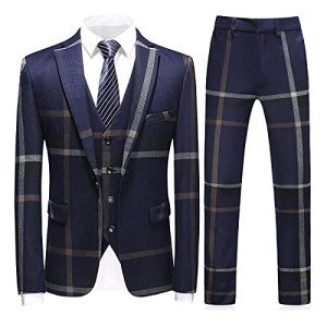 Men's Blue Plaid 3-Piece Suit Set - X-Large