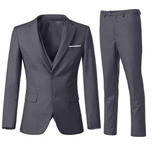 Men's Slim Fit Dark Grey 3-Piece Suit Set