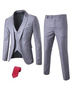 Men's Slim Fit 3 Piece Suit Set - Grey