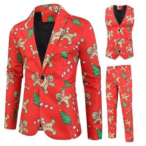 Men’s Slim Fit 3-Piece Christmas Gingerbread Suit