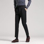 Black High-Waisted Slim Fit Trousers for Men
