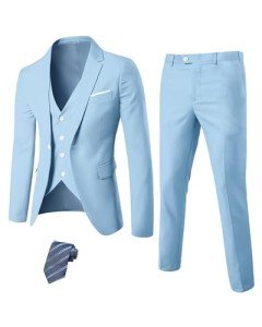 Sky Blue Men's Blazer Vest Pants Set
