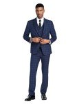 Navy Blue Plaid 3-Piece Men's Suit Set
