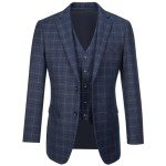 Navy Blue Plaid 3-Piece Men's Suit Set