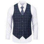 Navy Blue Plaid 3-Piece Men's Suit Set