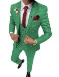 Slim Fit Green Plaid 3-Piece Suit for Men